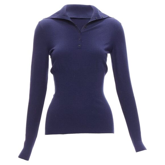 Alaia wool blend button turtleneck sweater top